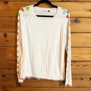 Zaart & Plover Long-Sleeve Sweater White Rainbow Sleeve Large